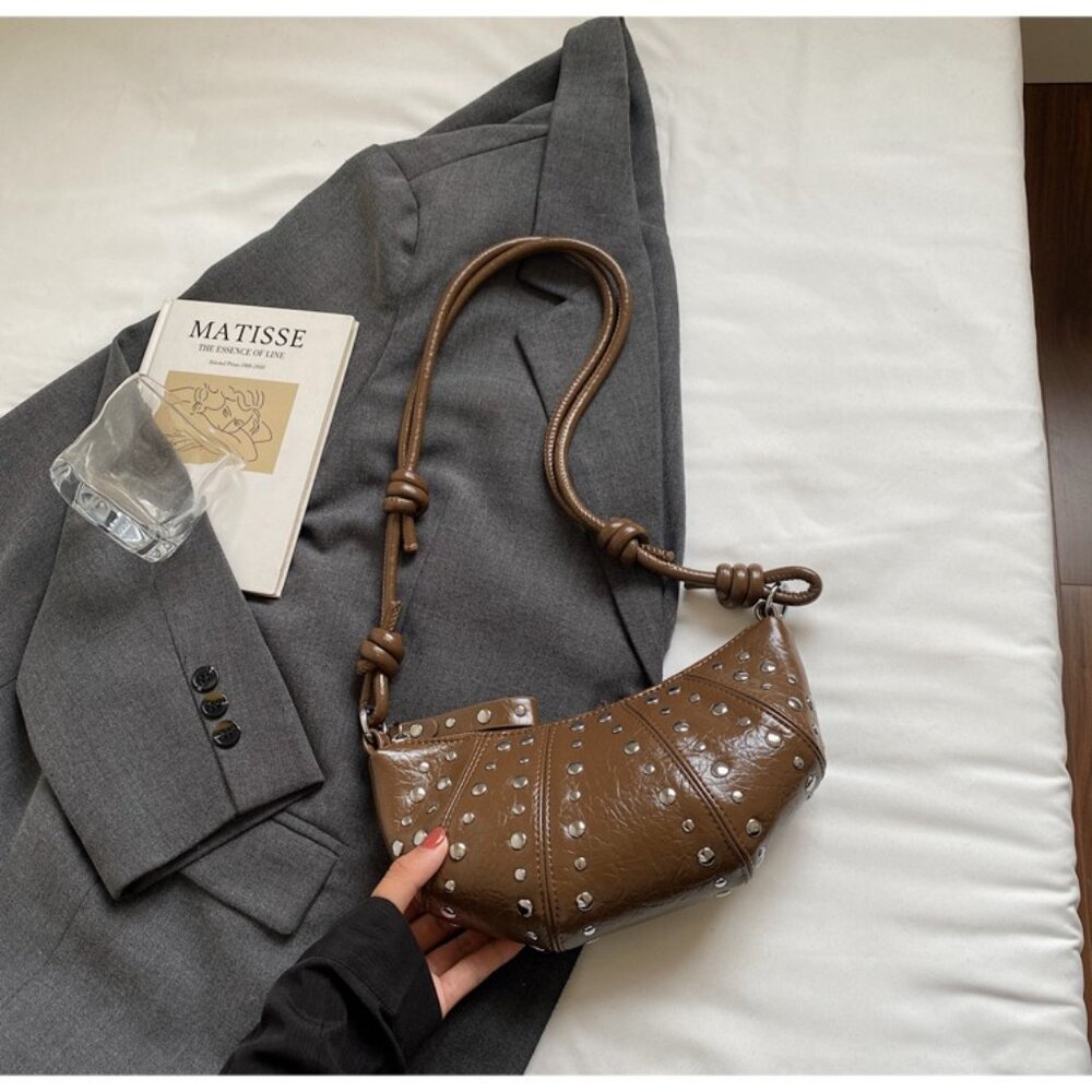 Statement Studded Crescent Handbag - Picture 5 of 9